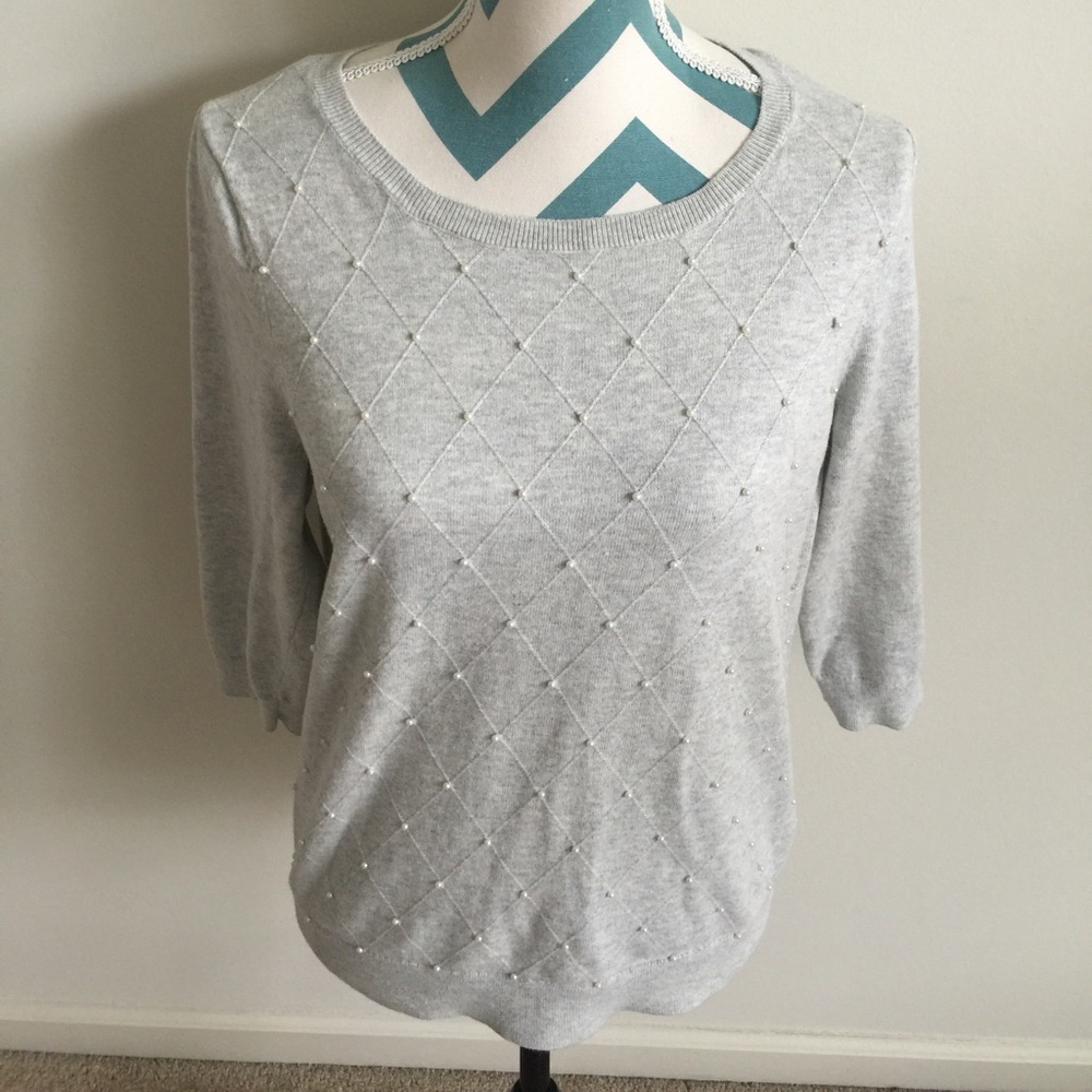 Elle Light Gray Pearl-Embellished Sweater